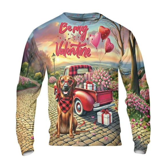 Be My Valentine's Rhodesian Ridgeback Truck Full of Love Flower Balloon All Over Print 3D Sweatshirt Unisex Merch Ridgebacks Dog Lover Gifts - 02029
