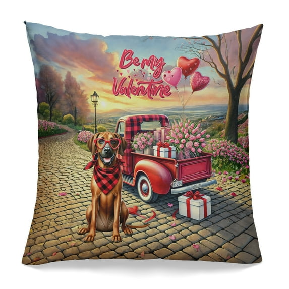 Be My Valentine's Rhodesian Ridgeback Truck Full of Love Flower Balloon Pillowcase Double Sided Ridgebacks Dog Lover Gifts Pillow Case Covers - 02029