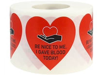 Be Nice to Me I Gave Blood Today Stickers | 1.5 inch Heart Shape - 500 Pack | InStockLabels.com