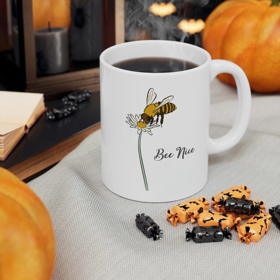 Be Nice with Bee on Flower Ceramic Coffee Tea Mug 11 15oz