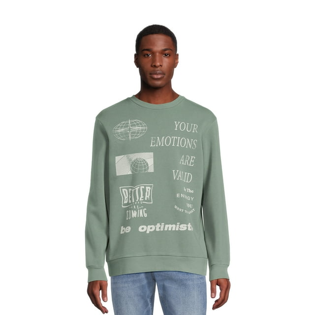 Be Optimistic and Socail Men's & Big Men's Fleece Crewneck Sweatshirt, Sizes S-3XL