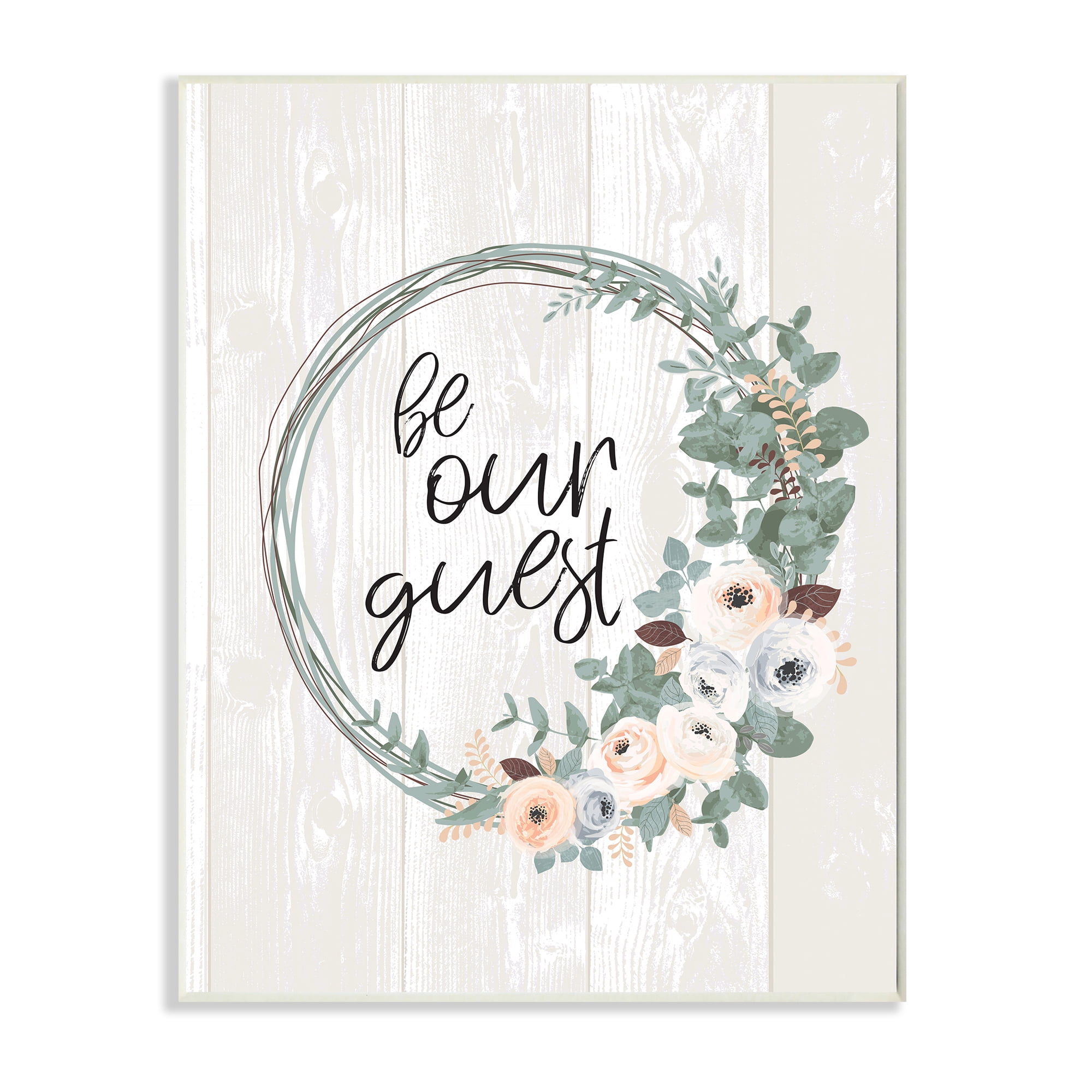 Stupell Industries Be Our Guest Greeting Charming Floral Wreath,13 x 19,Designed by Jennifer Ellory