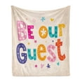 thumbnail image 1 of Be Our Guest Soft Flannel Fleece Blanket, Words of Invitation with Cheery Colorful Lettering Design Flowers and Hearts, Cozy Plush for Indoor and Outdoor Use, 60" x 80", Multicolor, by Ambesonne, 1 of 6