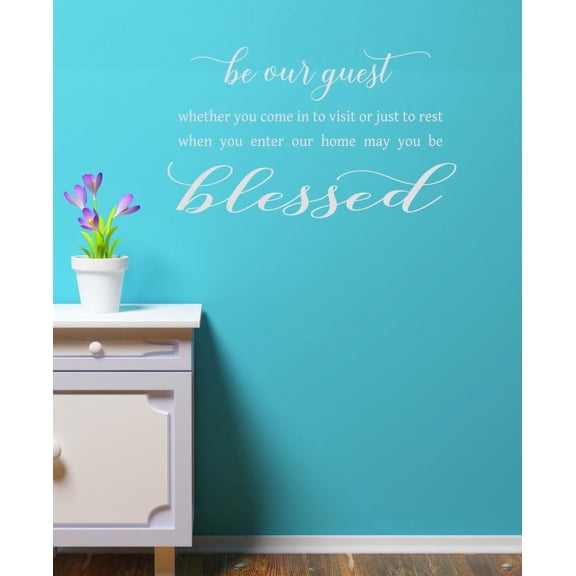 Be Our Guest Wall Decal Sticker Blessed Vinyl Art Lettering Home Decor 23x14-Inch Light Gray