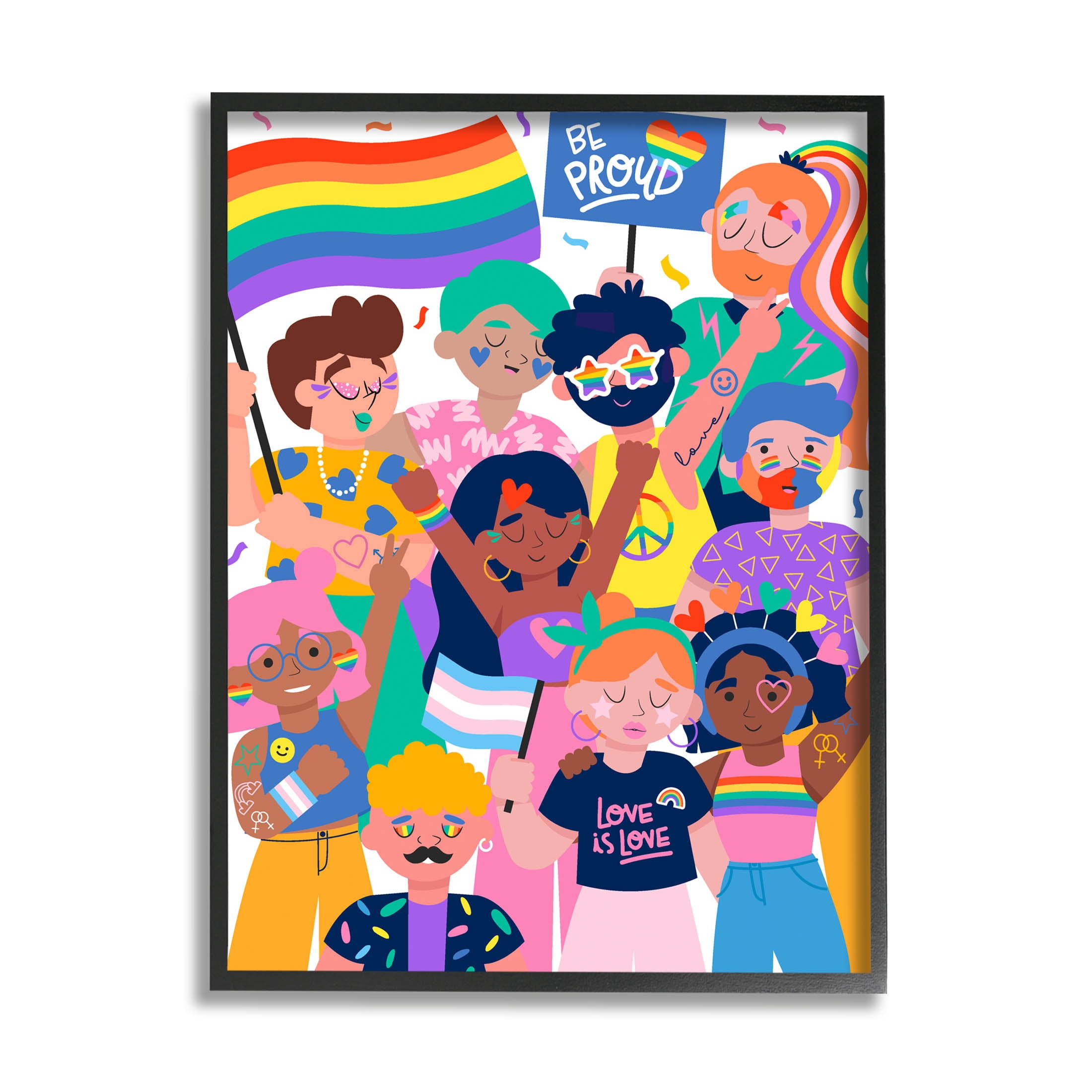 Be Proud LGBTQ+ Pride Inspirational Graphic Art Black Framed Art Print Wall Art