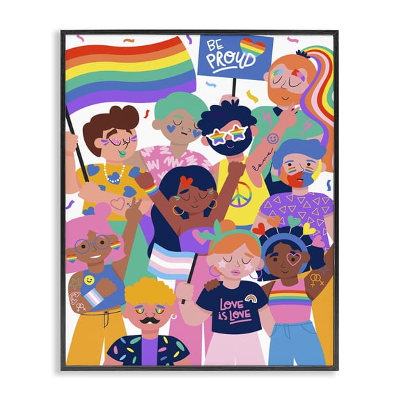 Stupell Industries Eclectic Be Proud LGBTQ+ Pride Black Framed Giclee Art, 11 x 14, by Angela Nickeas