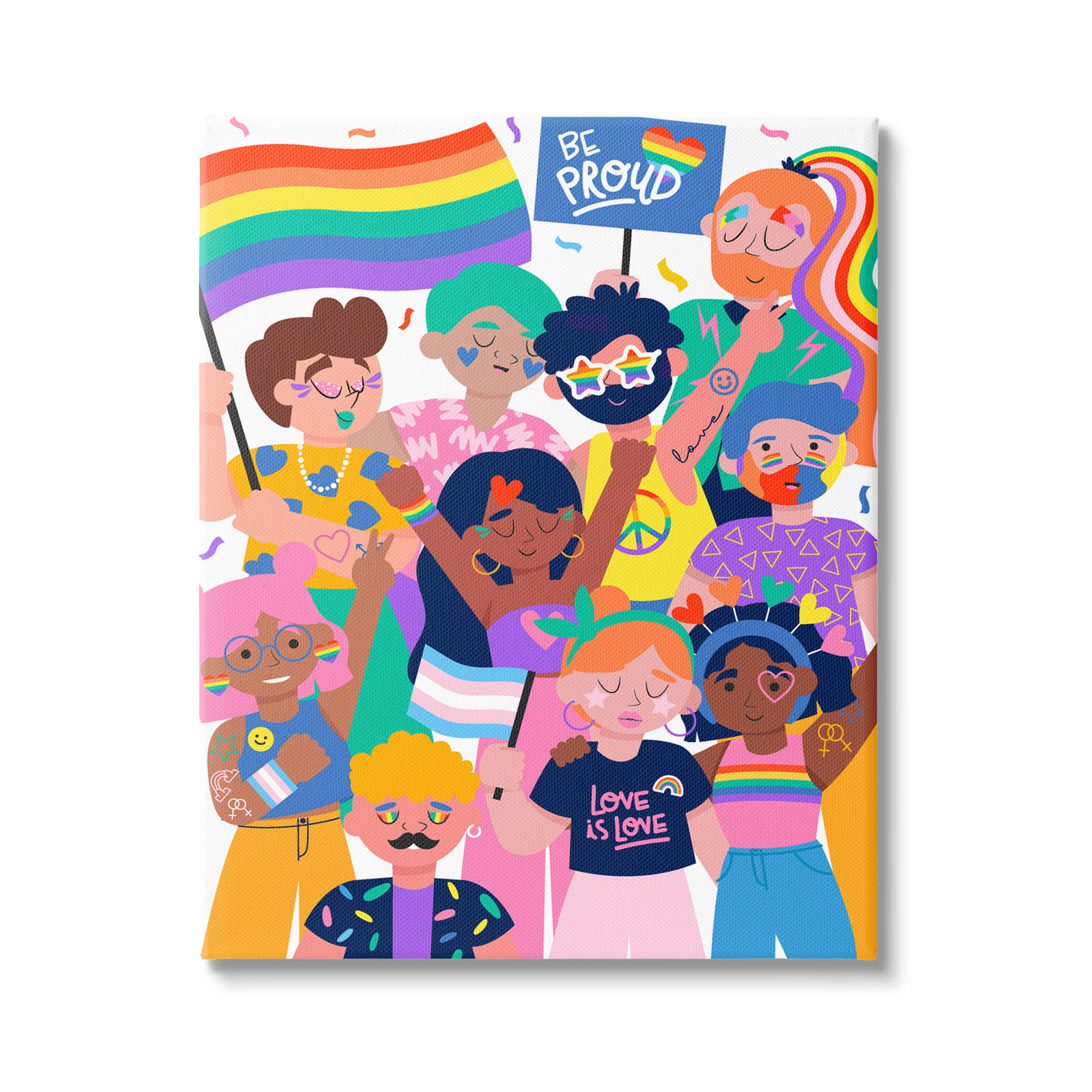 Be Proud LGBTQ+ Pride Inspirational Graphic Art Gallery Wrapped Canvas Print Wall Art