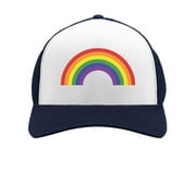 Be Proud Pride Hat - LGBTQ Support Apparel - Gay Equality Design with Rainbow Flag - Ideal for Parades and Festivals - Adjustable Mesh Cap - One Size Fits Most - Navy/White