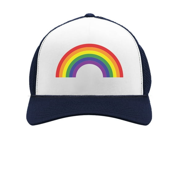 Be Proud Pride Hat - LGBTQ Support Apparel - Gay Equality Design with Rainbow Flag - Ideal for Parades and Festivals - Adjustable Mesh Cap - One Size Fits Most - Navy/White