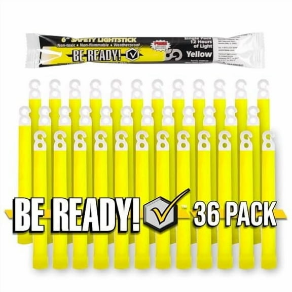 Be Ready - Industrial 12 Hour Illumination Emergency Safety Chemical Light Glow Sticks 36 Pack - Yellow