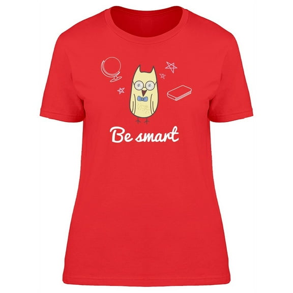 Be Smart Cute Owl Doodle T-Shirt Women -Image by Shutterstock, Female x-Large