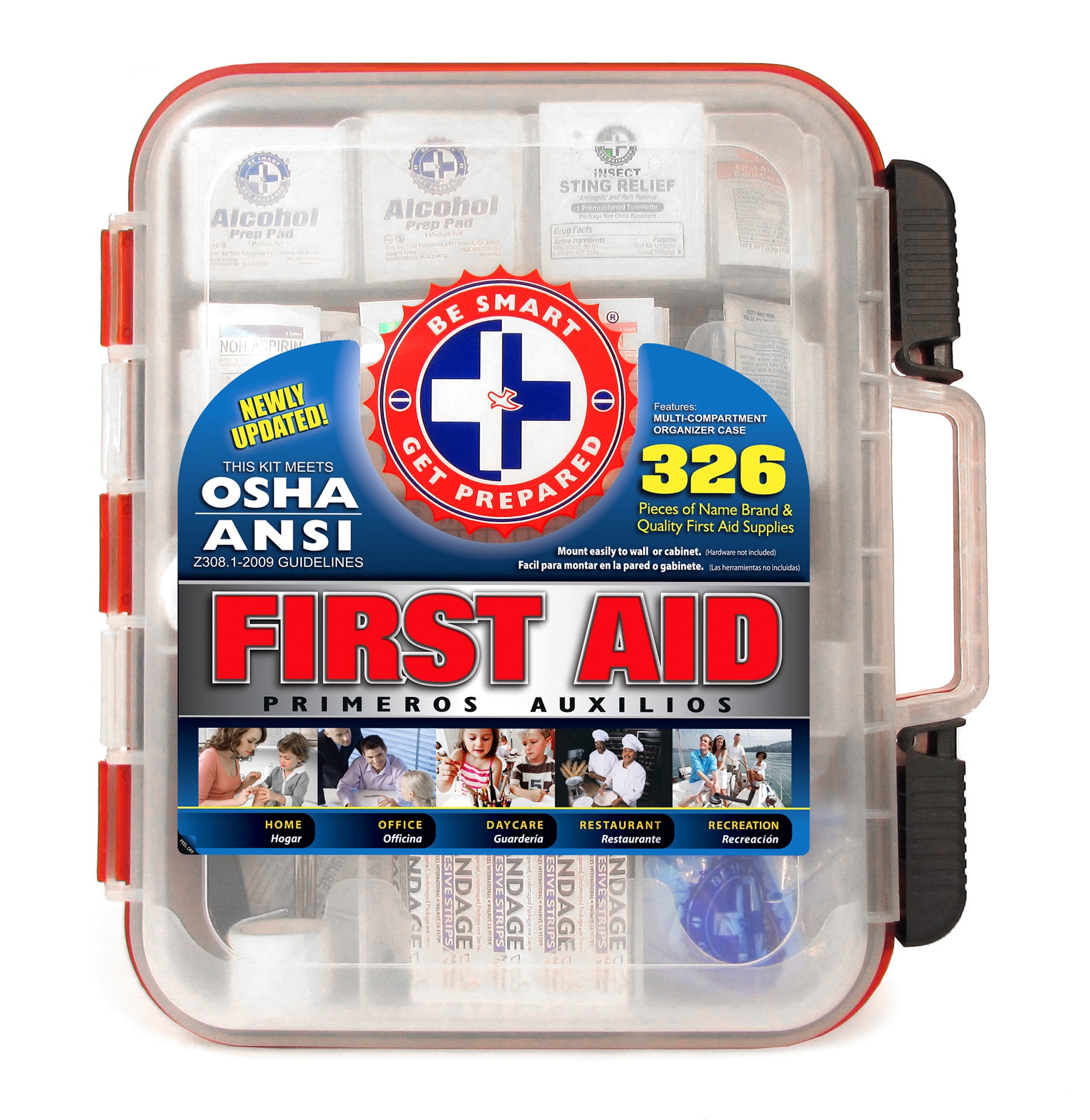 Be Smart Get Prepared First Aid Kit Hard Case, Passes OSHA and ANSI