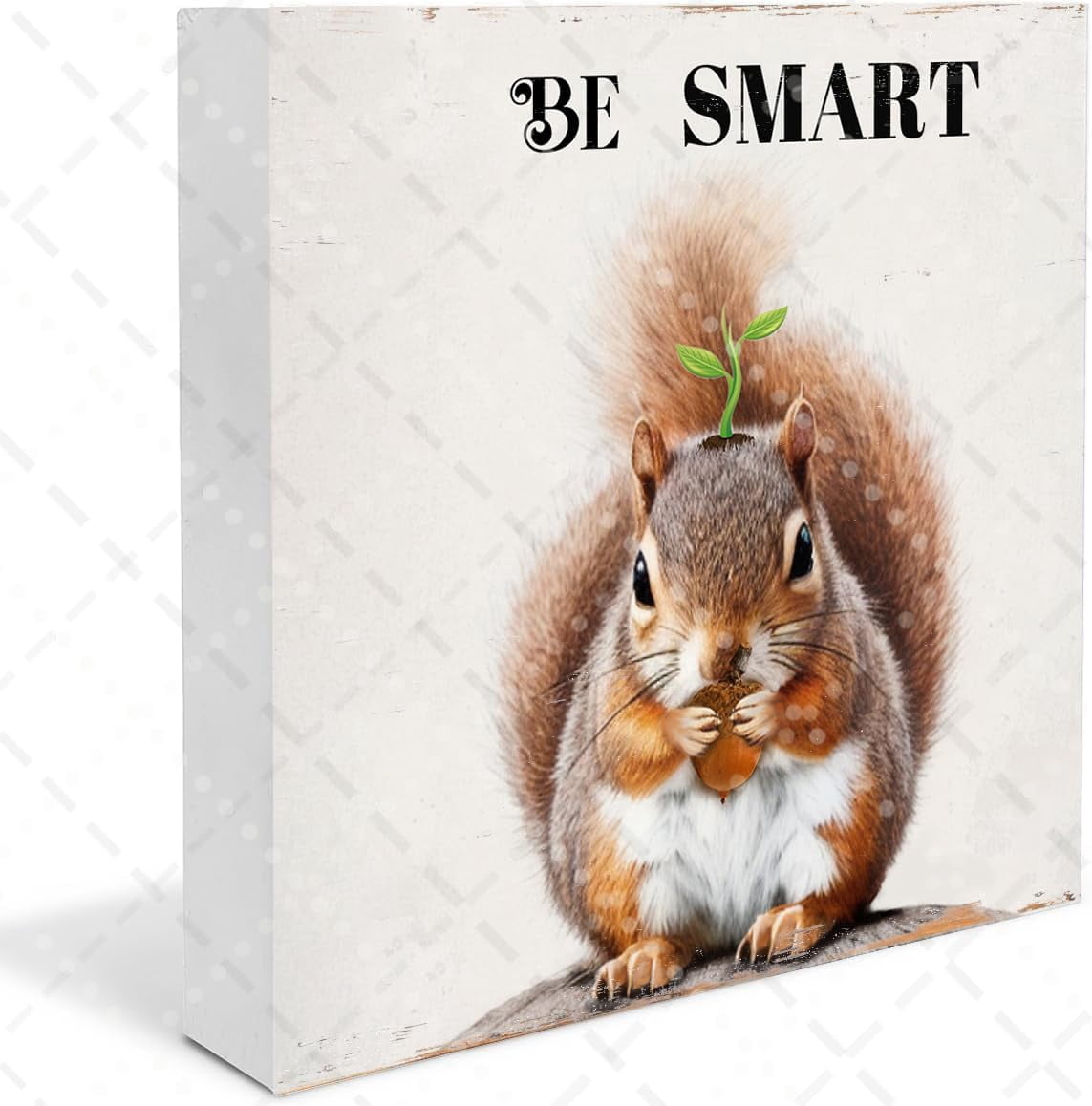 Be Smart Squirrel Decorative Wooden Box Sign Motivational Home Office ...