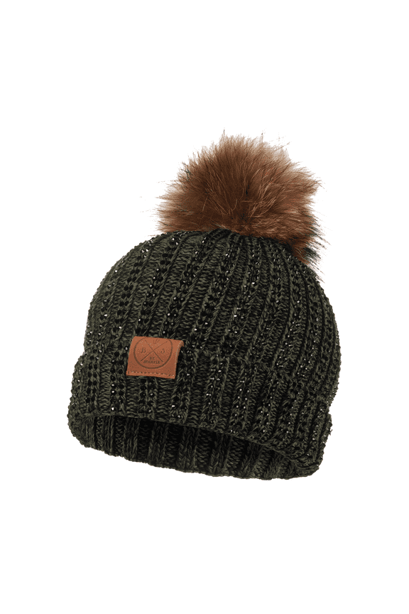 Rhinestone Pom-Pom Beanie Hat for Women, Winter Accessories Adult (Green)