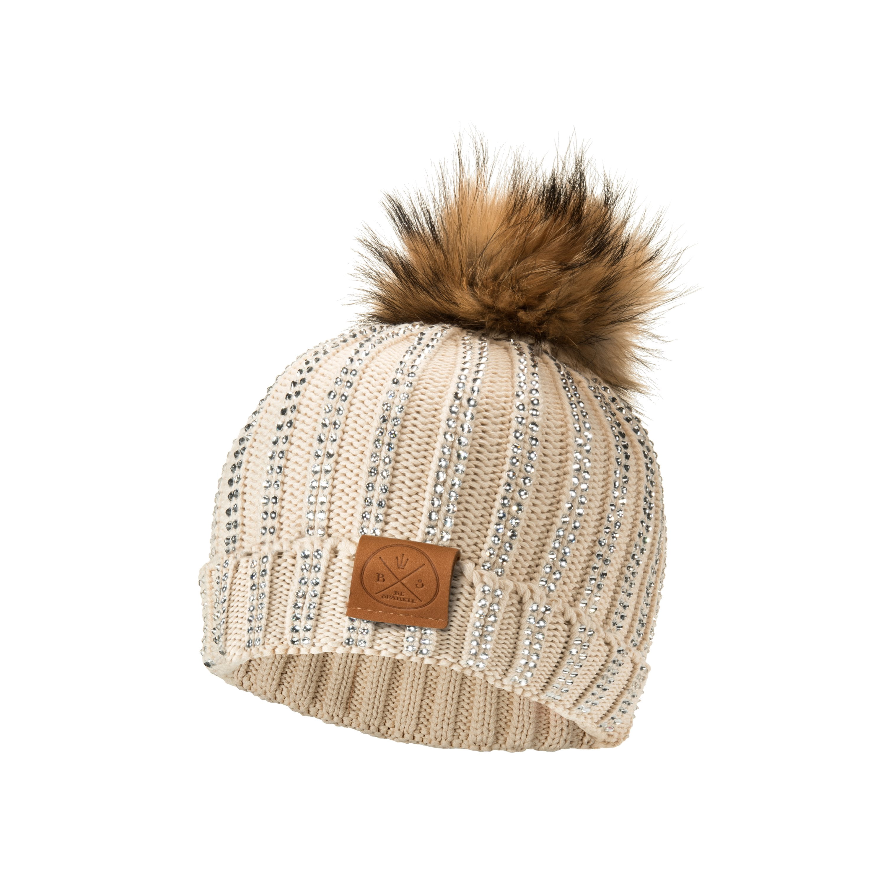Brown Rhinestone Pom Pom Hat Rhinestone Pom Pom Beanie Hat – Lili Scarves main image 3