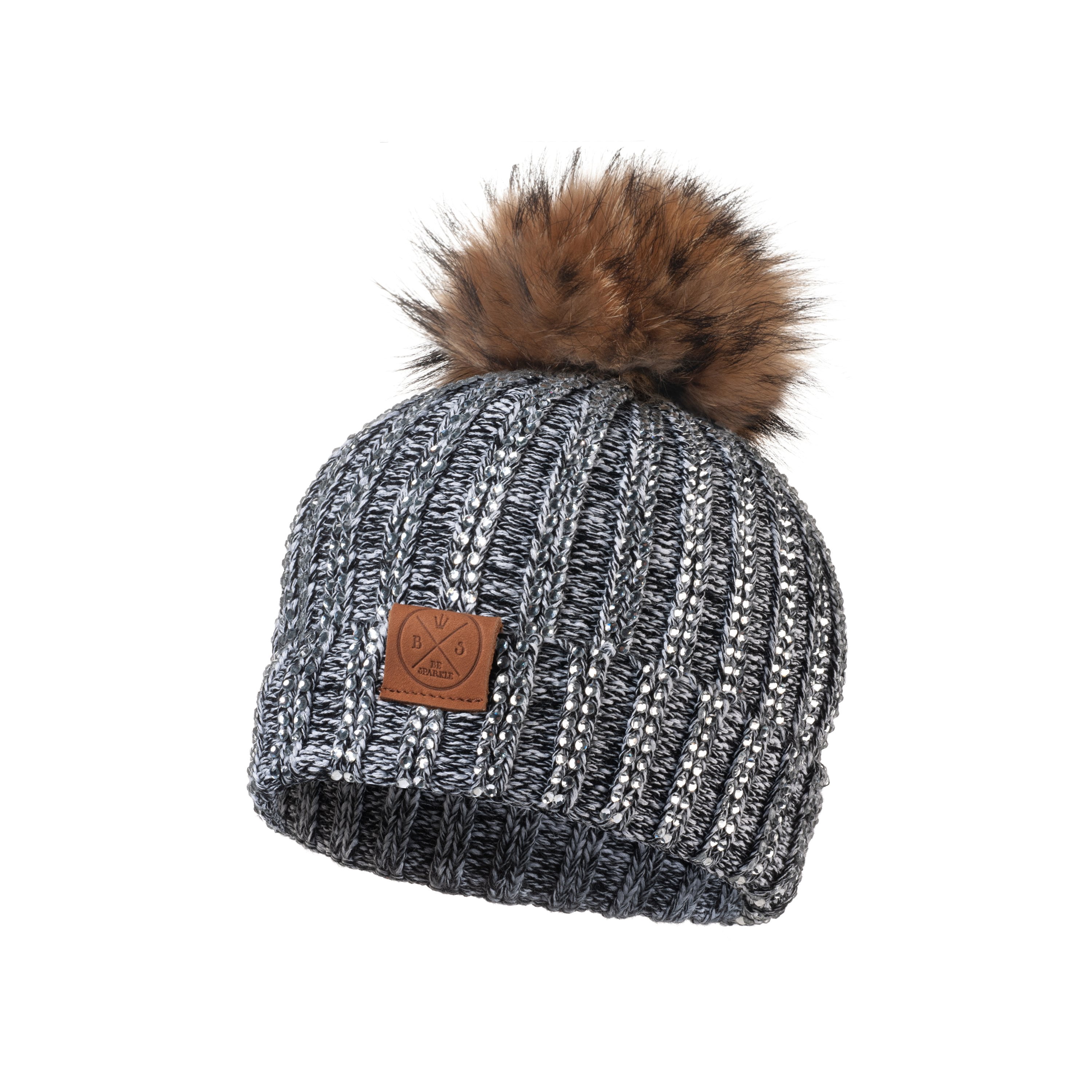 Brown Rhinestone Pom Pom Hat Rhinestone Pom Pom Beanie Hat – Lili Scarves main image 2