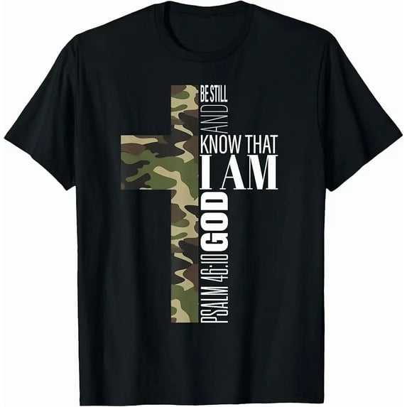 Be Still And Know God Christian Camo Cross Faith Verse Winter Unisex T-Shirt, up to size 5XL