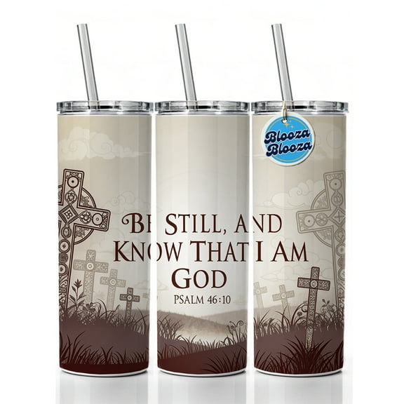 Be Still And Know That I Am God Psalm 46-10 Crosses 20oz Insulated Water Bottle Skinny Tumbler Includes Straw