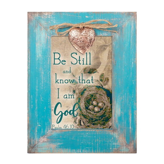Cottage Garden - Be Still and Know That I Am God Teal Distressed Locket Easel Back Picture Frame