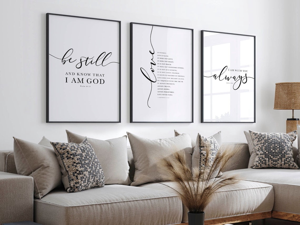 Be Still Bible Verse Wall Art Set Of 3 Prints Love Is Patient Posters I ...