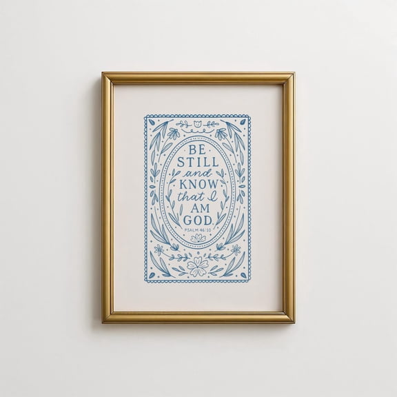 Be Still Blue Floral Scripture Wall Art Home Decor