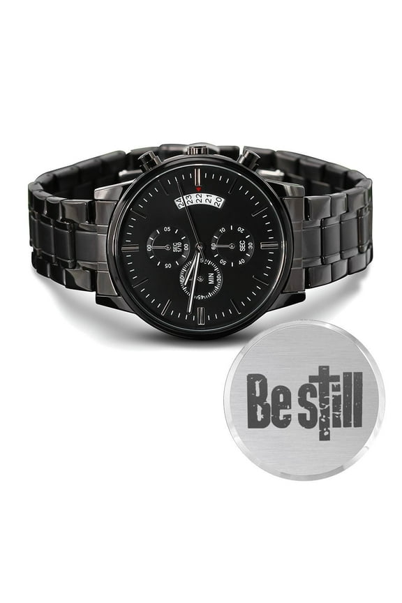 Be Still Distressed Engraved Bible Verse Men's Watch Multifunction Stainless Steel W Copper Dial