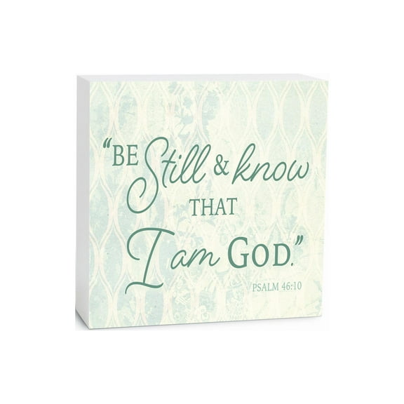 Be Still & Know I Am Mint Ikat Design 5 x 5 Wood Tabletop Sign Plaque