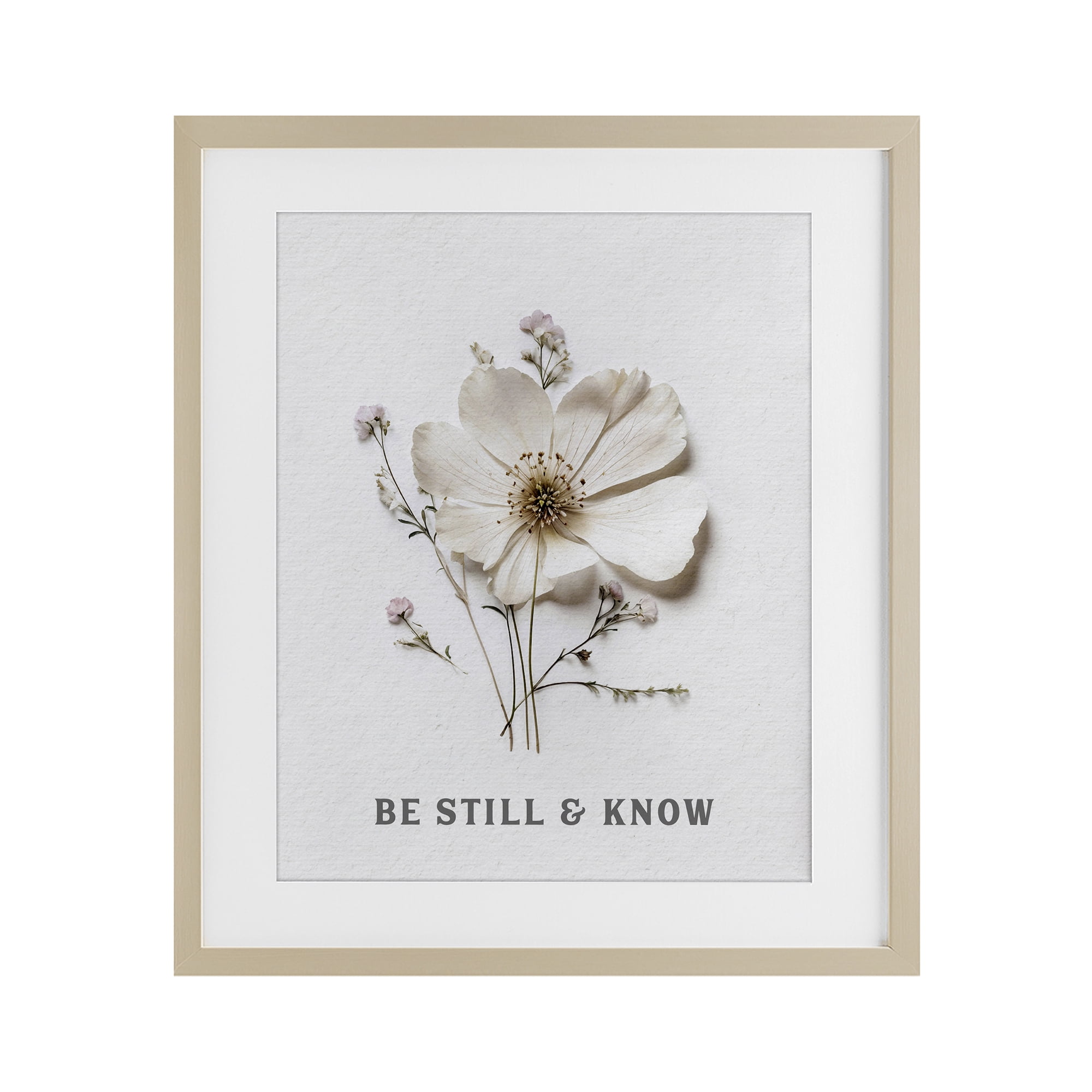 Be Still & Know Pressed Flowers Birch Framed Print Under Glass, design by Lettered and Lined