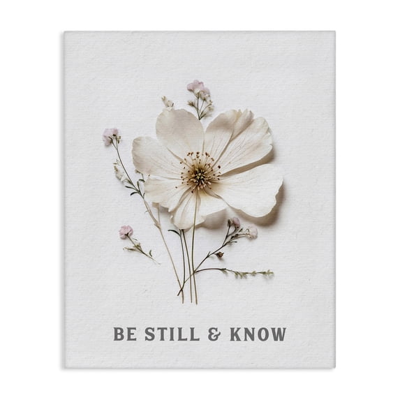 Stupell Industries Shabby Chic Be Still & Know Pressed Flowers Canvas Art, 24 x 30, by Lettered and Lined