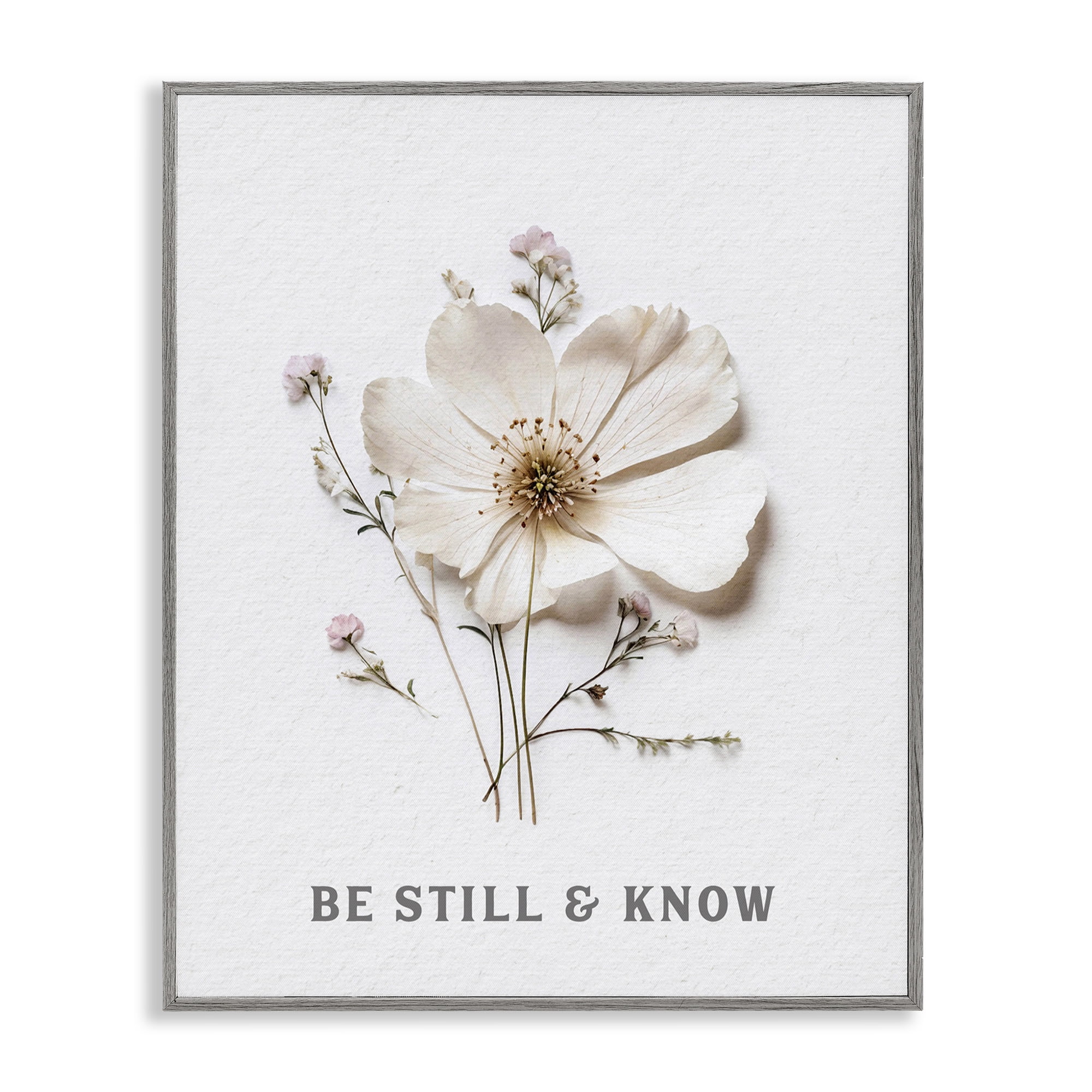 Be Still & Know Pressed Flowers Gray Framed Giclee Art, design by Lettered and Lined