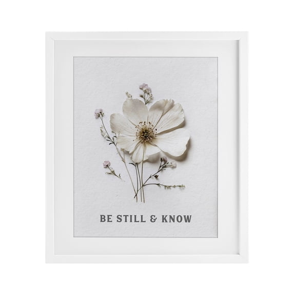 Stupell Industries Shabby Chic Be Still & Know Pressed Flowers White Framed Print Under Glass, 17 x 21, by Lettered and Lined