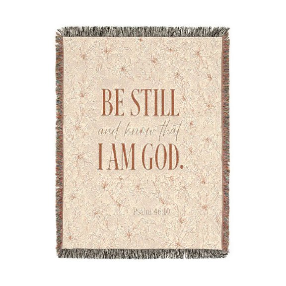Be Still Psalm 46:10 Rust and Cream Floral Woven Throw Blanket, 100% Cotton, Christian Scripture Home Decor