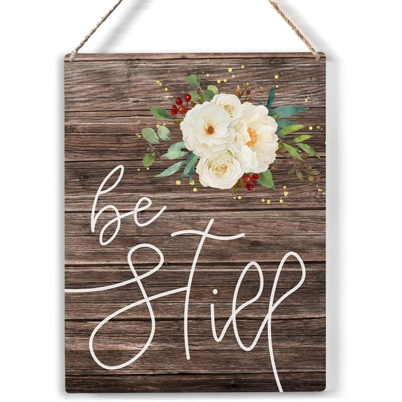 Be Still Wood Sign Floral Wooden Signs Rustic Hanging Plaque Home Wall Art 8x10 Sign Wall Decor for Home Office