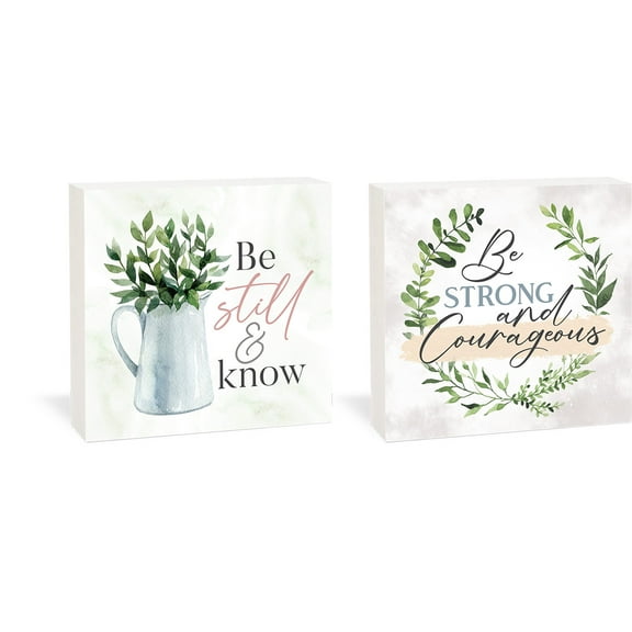 Be Still and Know Classic White 5.5 x 5.5 Wood Reversible Tabletop Dcor