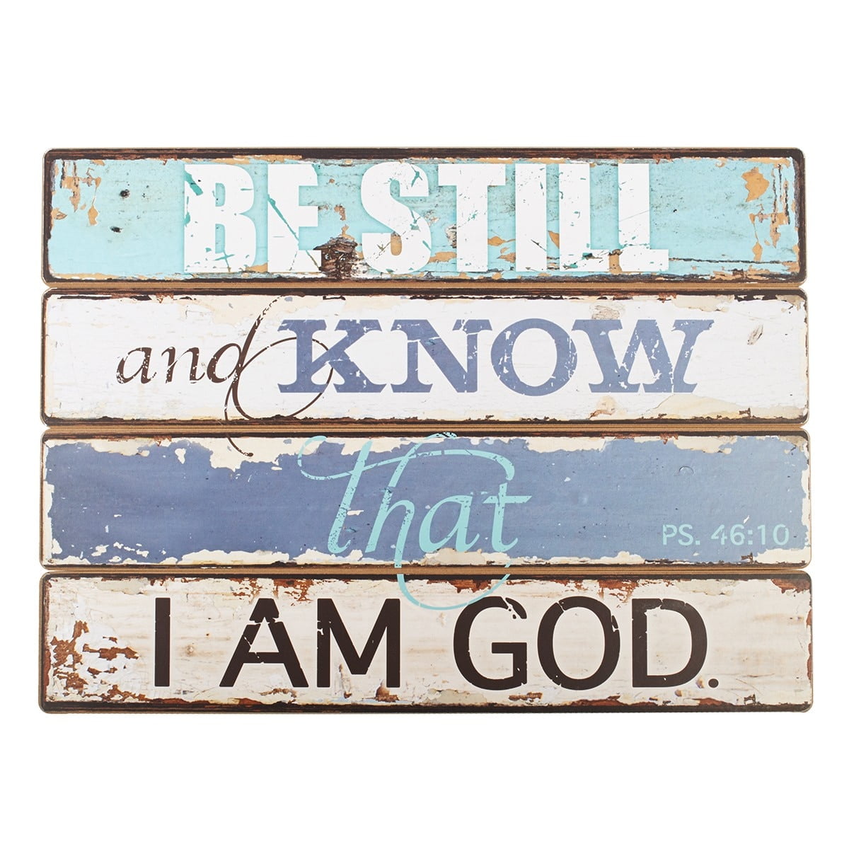 Rustic Blue and White Wooden Wall Art with Psalm 46:10