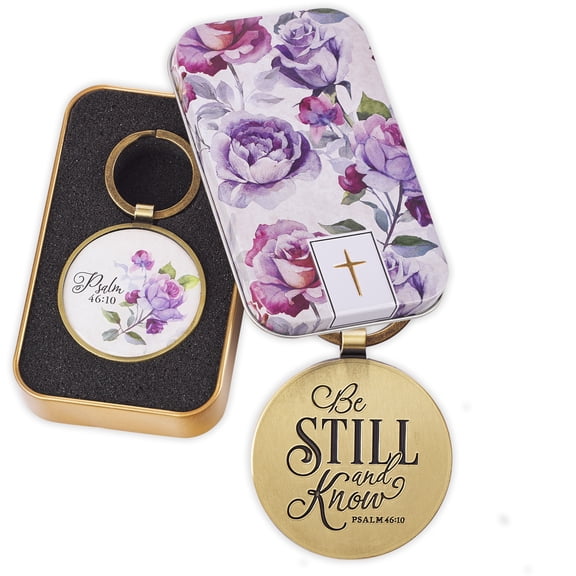Be Still and Know - Psalm 46:10 Purple Rose Keychain Keyring Accessory for Women
