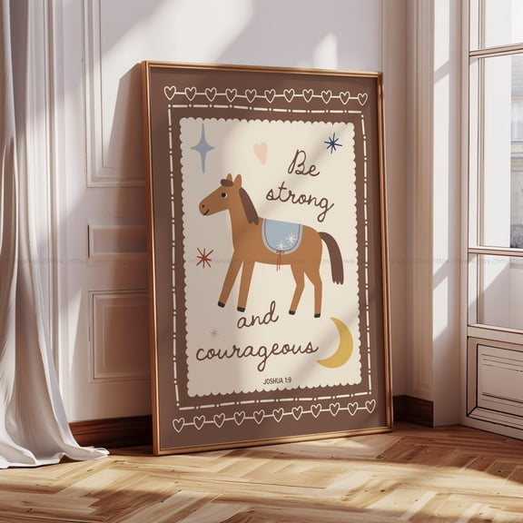 Be Strong And Courageous Print, Boho Christian Wall Art, Unframed Paper Poster 8x10in