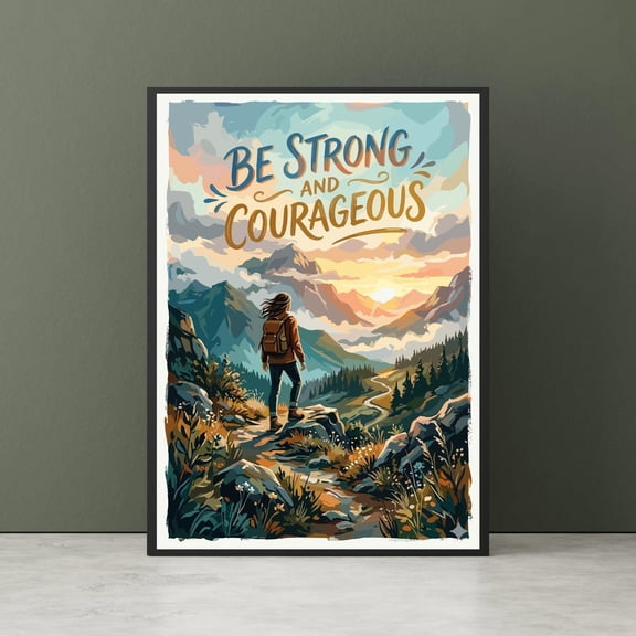 Be Strong And Courageous Scripture Wall Art Print, Unframed Paper Poster 8x10in