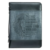 Be Strong Lion Two-Tone Black Bible Cover - Joshua 1:9 - Large