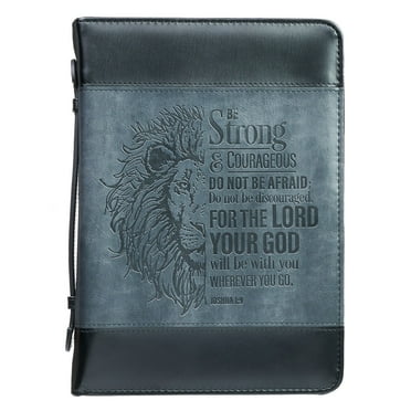 Be Strong Lion Two-Tone Black Bible Cover - Joshua 1:9 - Large