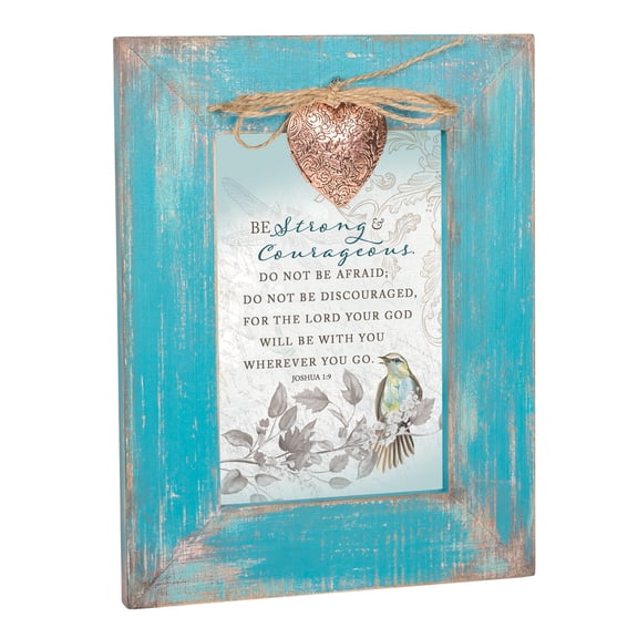 Cottage Garden - Be Strong Lord Will Be with You Teal Distressed Locket Easel Back Picture Frame