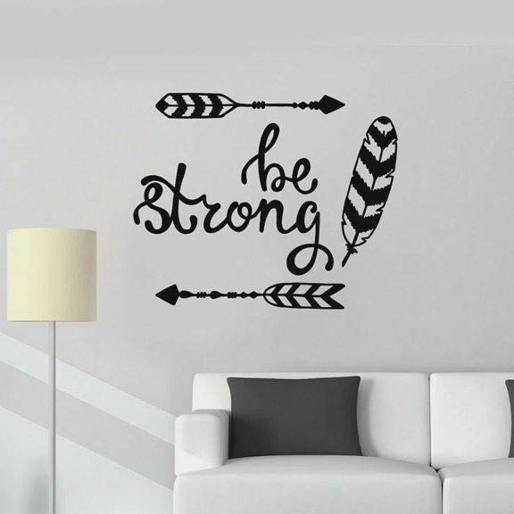 Be Strong Wall Decal Quotes Arrows Feathers Ethnic Style Home Decor for Bedroom Living Room Vinyl Window Stickers Art Mural 42x34cm