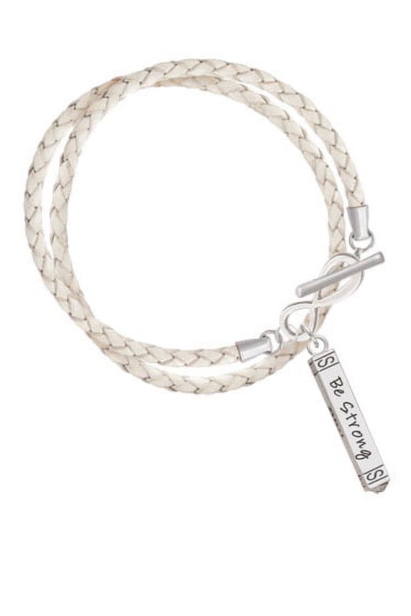 Be Strong and Courageous Bar - Elegant Infinity White Leather Wrap Bracelet