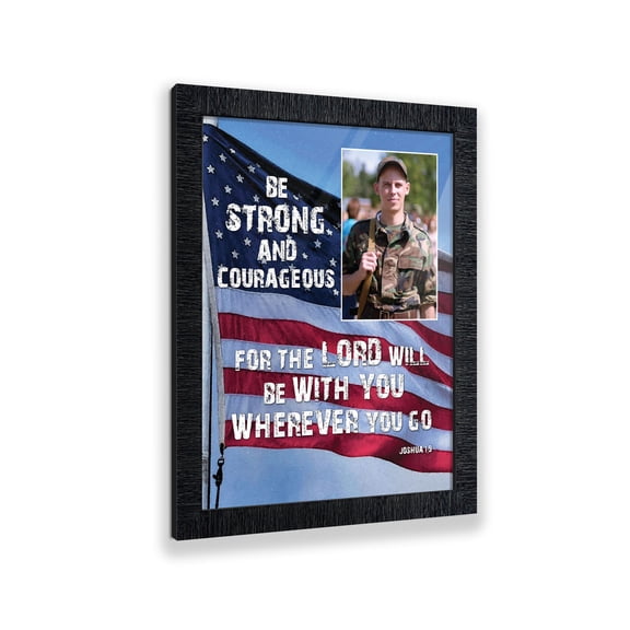 Be Strong and Courageous, Biblical Military Gift, American Flag Picture Frame, 5023CH