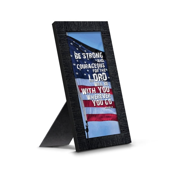 Be Strong and Courageous, Biblical Military Gift, American Flag Picture Frame, 7350CH