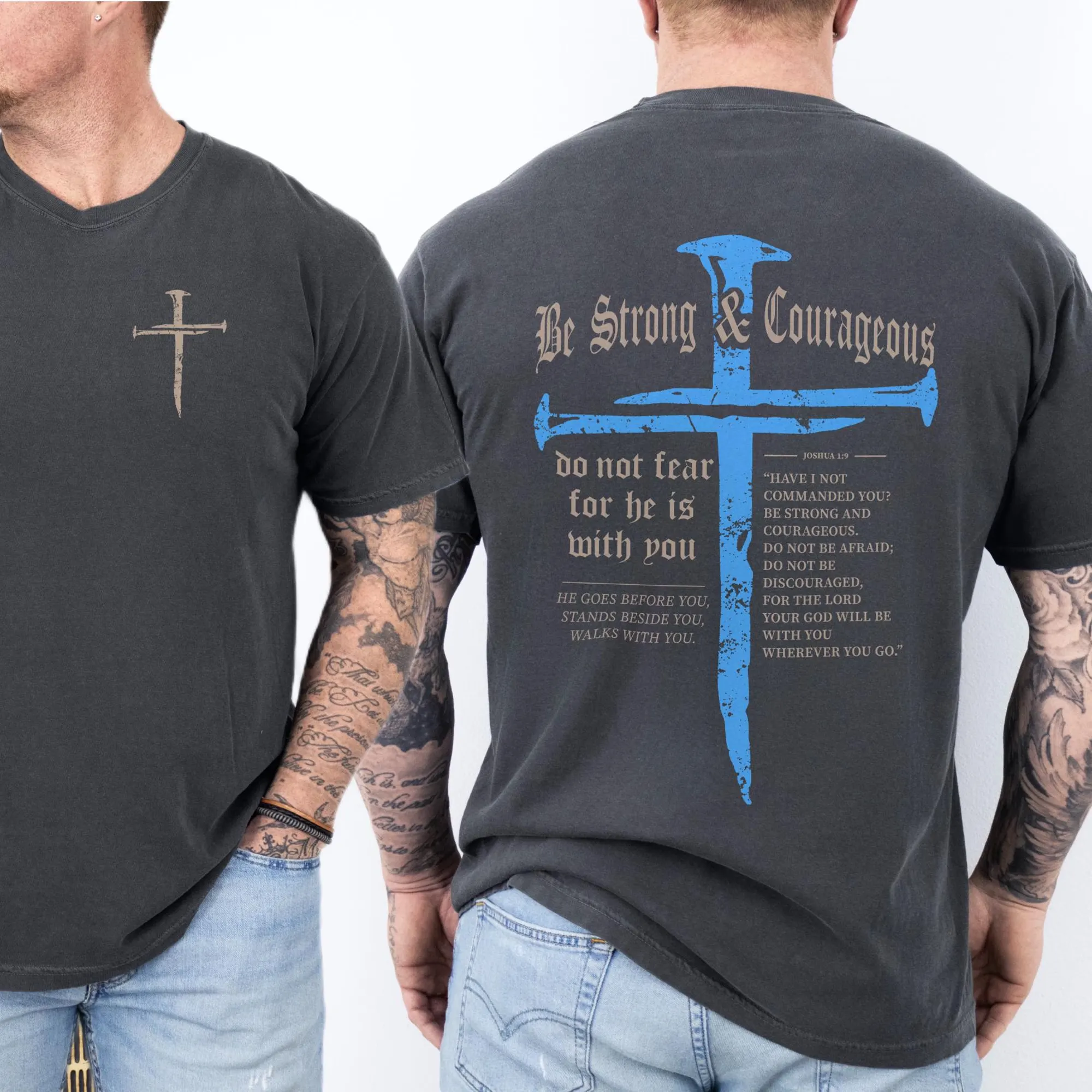 Be Strong and Courageous Joshua 1:9 Christian T-Shirt for Men, Bible ...