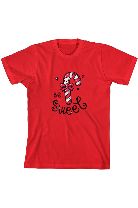 Be Sweet Candy Cane Youth Red Crew Neck Short Sleeve Tee-Large