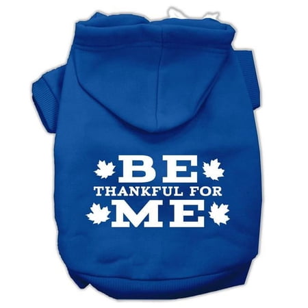 Be Thankful for Me Screen Print Pet Hoodie, Blue - Medium