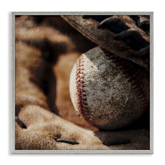 Stupell Industries Be The Ball Baseball Gray Framed Giclee Art, design by Kim Allen, 24 x 24