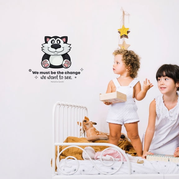 Be The Change Cute Bear Life Quote Cartoon Quotes Decors Wall Sticker Art Design Decal for Girls Boys Kids Room Bedroom Nursery Kindergarten Home Decor Stickers Wall Art Vinyl Decoration (8x10 inch)